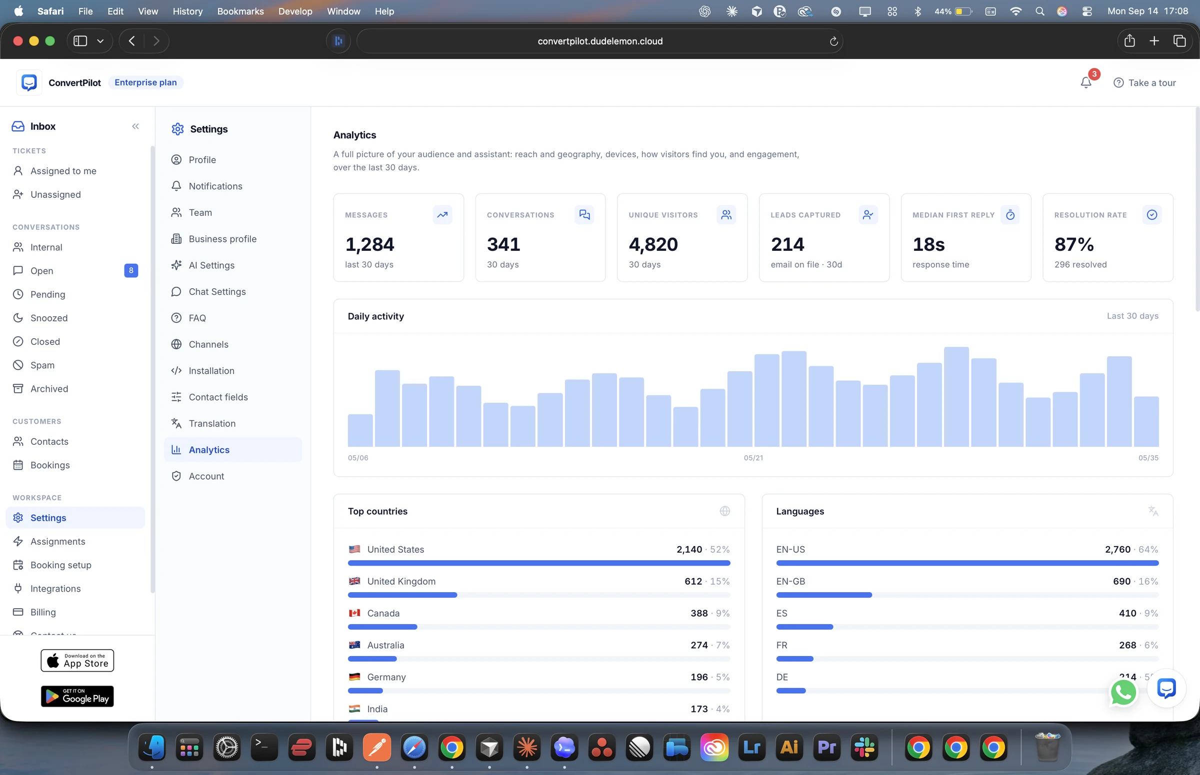 Team and setup — real ConvertPilot demo workspace