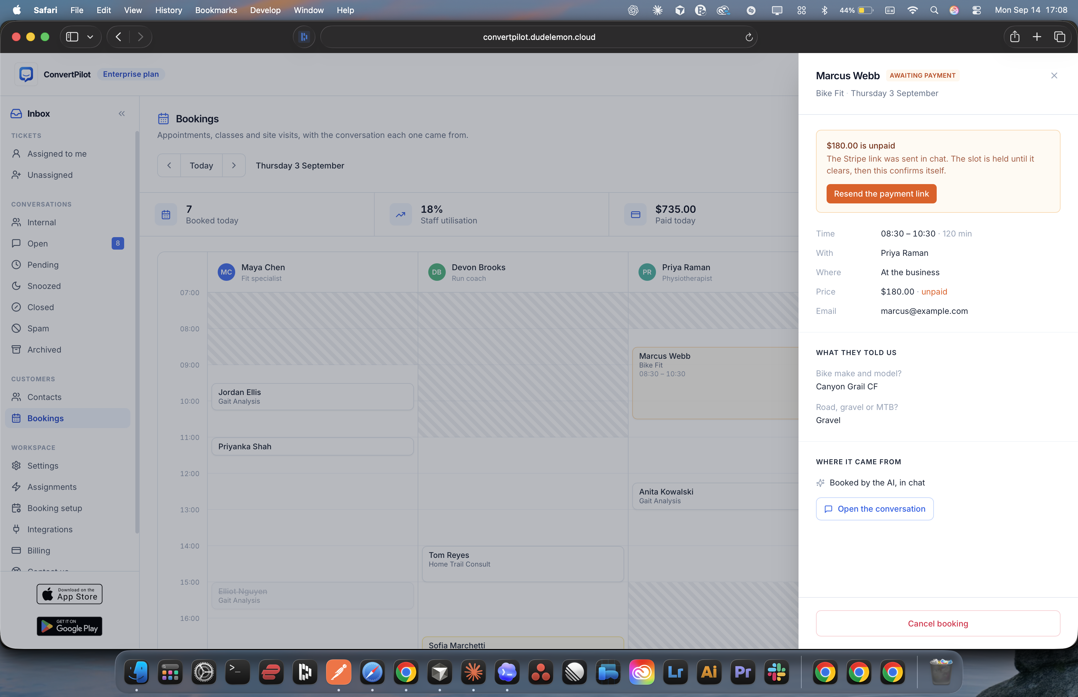 Bookings — real ConvertPilot demo workspace